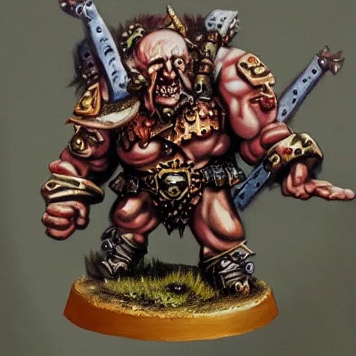 Image similar to chaos dwarf smith from warhammer fantasy : : head and torso oil painting