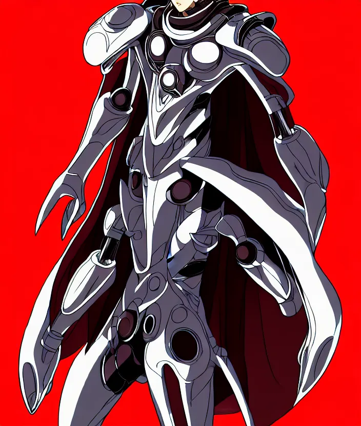 Prompt: a detailed manga illustration character full body portrait of a dark haired silver cyborg anime man who has a red mechanical eye and is wearing a brown cape, trending on artstation, digital art, 4 k resolution, detailed, high quality, sharp focus, hq artwork, insane detail, concept art, character concept, character illustration, full body illustration, cinematic, dramatic lighting