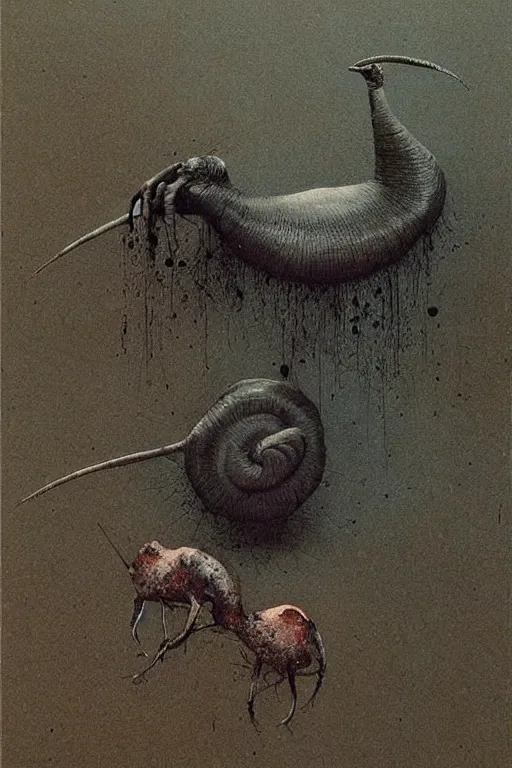 Prompt: snail crows painted by beksinski