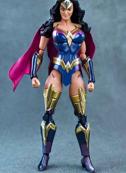 Prompt: transformers decepticon lynda carter's wonder woman action figure from transformers : kingdom, symmetrical details, by hasbro, takaratomy, tfwiki. net photography, product photography, official media