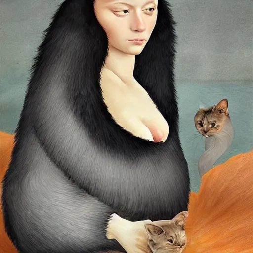 Image similar to black cloudy shadow shaped as a cat, cuddly fur, detailed, blurry, digital painting, artwork by Victor Adame Minguez + Sandro Botticelli