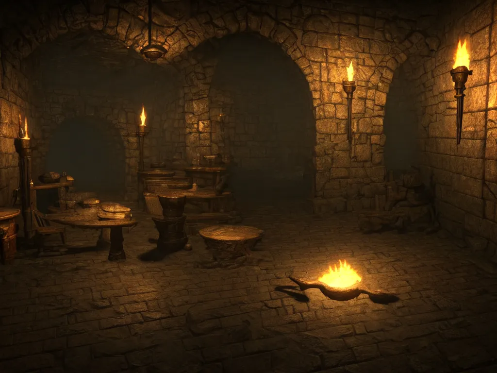 Prompt: delicious torch lit prison dungeon jail cell atmospheric unreal engine hyperreallistic render 8k character concept art masterpiece screenshot from the video game the Elder Scrolls V: Skyrim moody flame global illumination