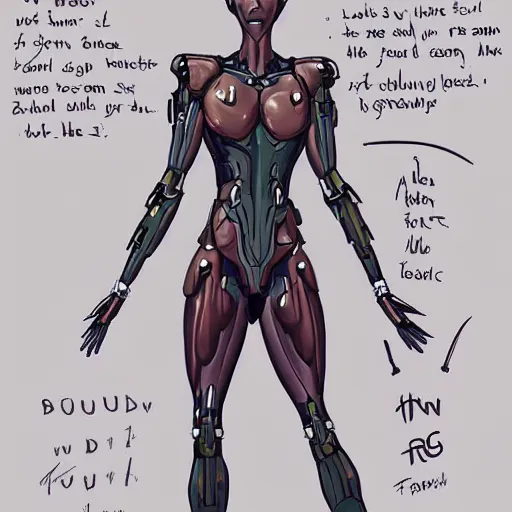 Image similar to Tall sweet woman with an athletic build. She is a bio-machine. There is a crystal in her chest that can be removed. She lost her arms in a fight and now has to use cybernetic ones that attach at the shoulder. Her face and eyes are sharp but kind. Facial features fit her face. Small ears. She has a tail that she wraps around her waist at times. Her hair is in a slightly messy bob and colored light blue. Digital character design art trending on artstation.