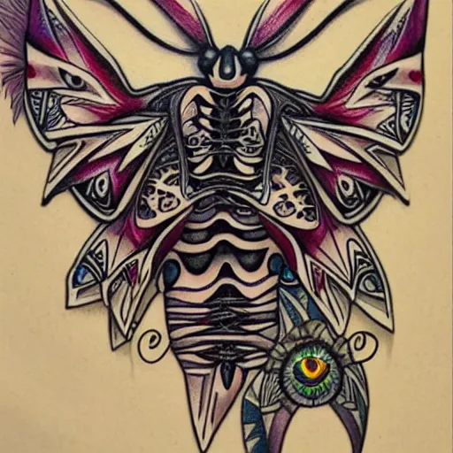 Prompt: neotribal moth, highly detailed, complicated, tattoo