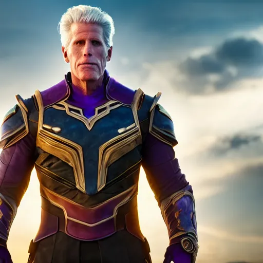 Prompt: ted danson, wearing thanos armour, hd 4k photo, cinematic lighting