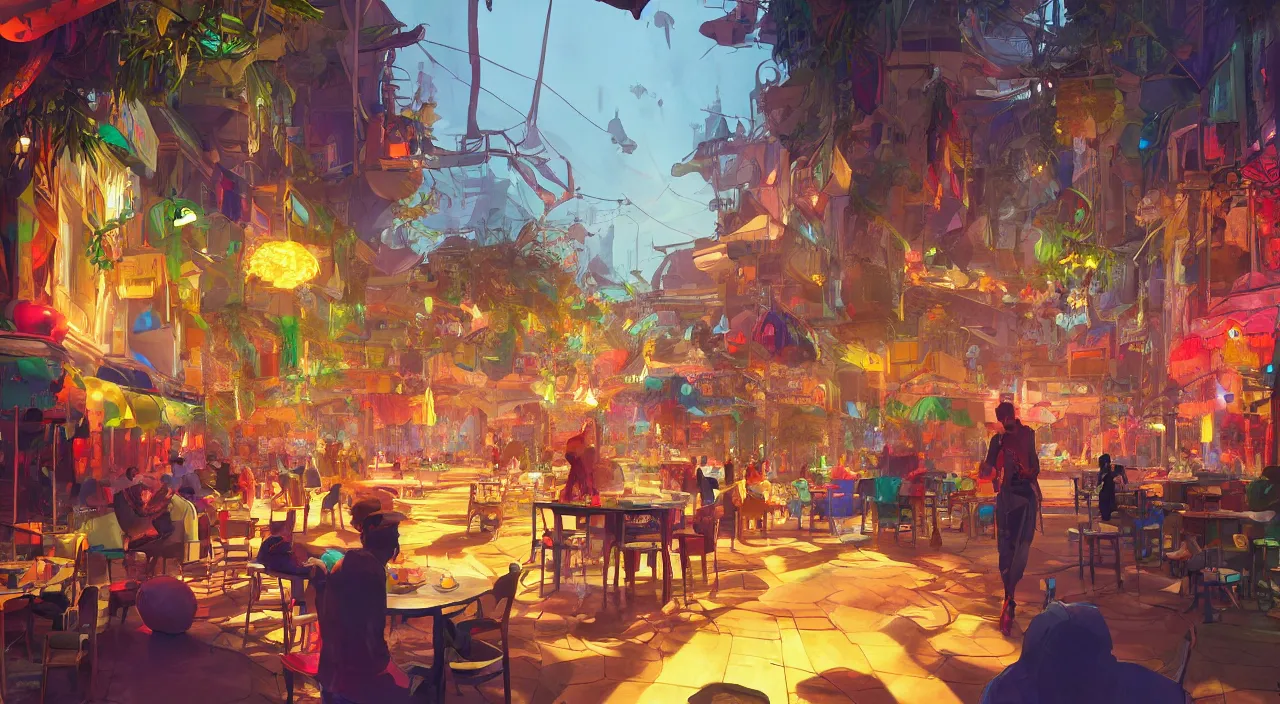 Image similar to bazaar zouk oriantal multicolorful sky shine place mosquet painting stylized digital video game icon global illumination ray tracing 8 k hd resolution, by ilya kuvshinov and cushart krentz and gilleard james