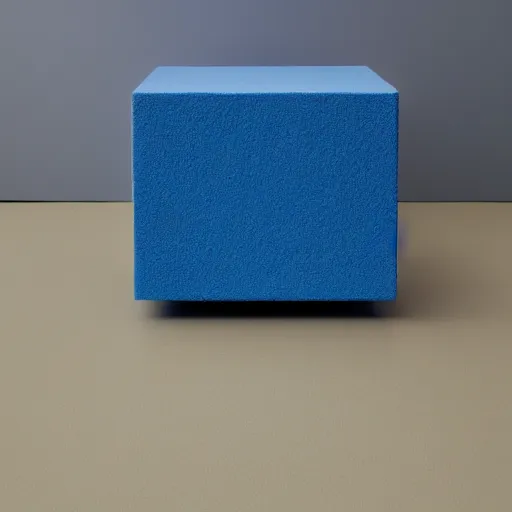 Image similar to single blue cube on studio floor, soft light