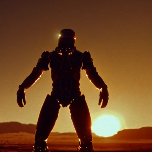 Image similar to movie still of cyborg made of the sun, cinematic composition, cinematic light, criterion collection, by edgar wright