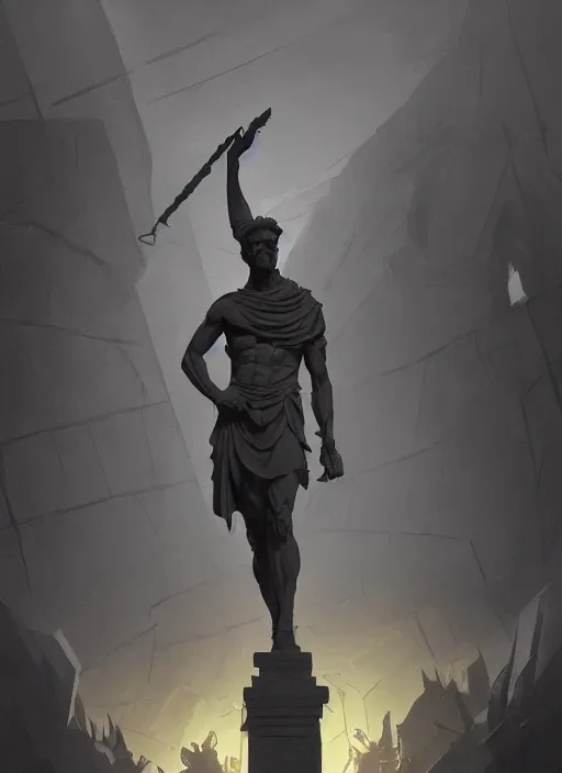 Prompt: statue of julius caesar in a dark landscape, epic lighting, in the style of artgerm and charlie bowater and atey ghailan and mike mignola, vibrant colors, hard shadows, strong rim light, comic cover art, plain background, trending on artstation