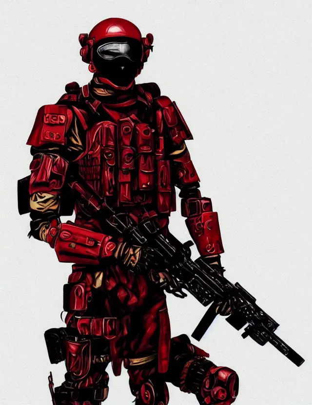 Image similar to a detailed manga illustration of a masked special forces soldier wearing dark red advanced demon - resistant cyborg tactical gear, trending on artstation, digital art, 4 k resolution, detailed, high quality, sharp focus, hq artwork, coherent, insane detail, character portrait