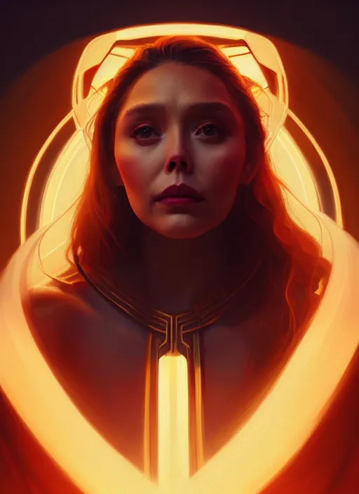 Image similar to portrait of modern darna, elizabeth olsen, intricate, elegant, glowing lights, highly detailed, digital painting, artstation, glamor pose, concept art, smooth, sharp focus, illustration, art by wlop, mars ravelo and greg rutkowski