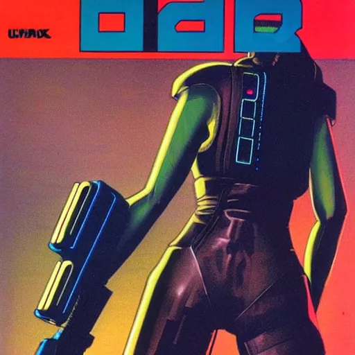 Prompt: cable plugged into cyberdeck, back of head, cyberpunk woman, computer, 1 9 7 9 omni magazine cover, style by vincent di fate, cyberpunk 2 0 2 0