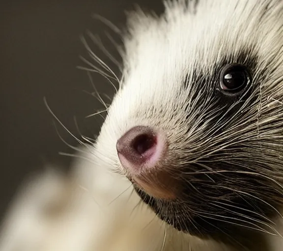 Image similar to elon musk face made of skunk animal, closeup detailed, tesla car, studio photo