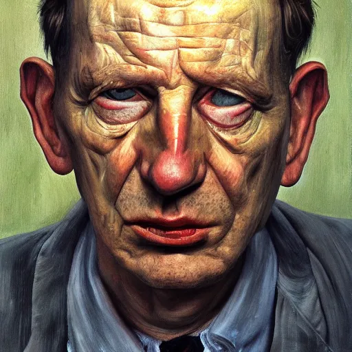 Image similar to high quality high detail painting by lucian freud, hd, devil satan portrait, photorealistic lighting