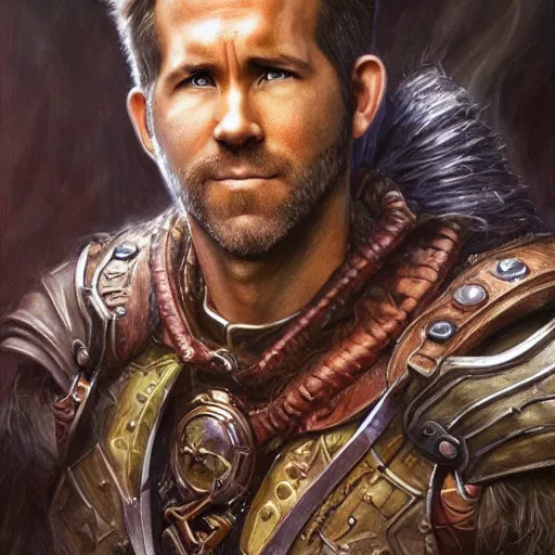 Image similar to Ryan reynolds as a fantasy D&D character, close-up portrait art by Donato Giancola and James Gurney, digital art, trending on artstation