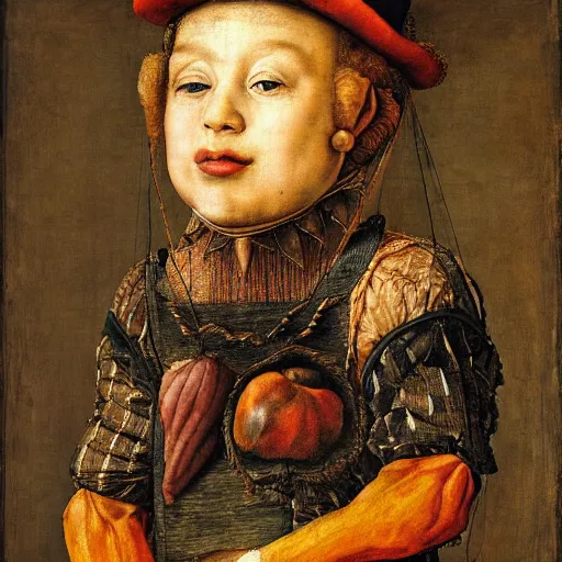 Image similar to a boy and his kite, by giuseppe arcimboldo, renaissance, portrait, fruit, detailed oil paint, high definition