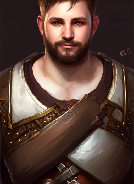 Image similar to a _ fantasy _ style _ portrait _ painting _ of slightly chubby white male very short hair short stubble, brown hair, rpg dnd oil _ painting _ unreal _ 5 _ daz. _ rpg _ portrait _ extremely _ detailed _ artgerm _ greg _ rutkowski _ greg