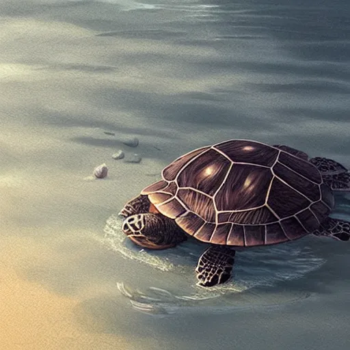 Image similar to a turtle in the sea, cute, minimalistic drawing, unreal engine, 8 k resolution, digital painting, by wlop, greg rutkowski