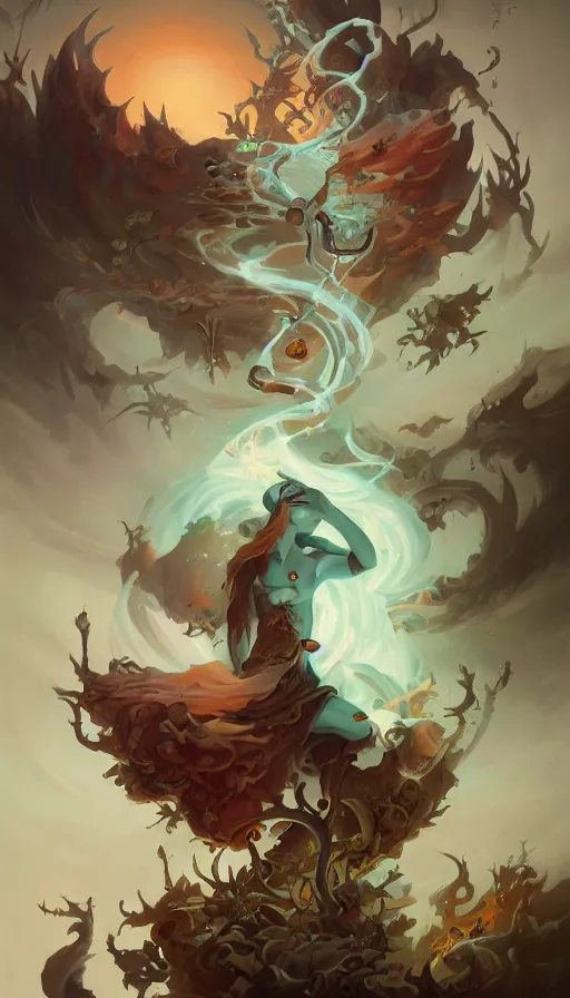 Image similar to life and death mixing together, by peter mohrbacher