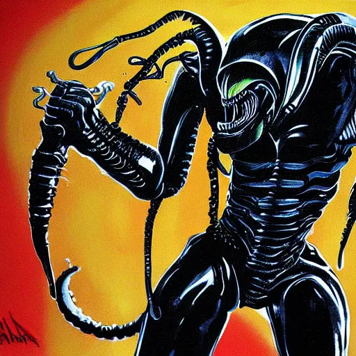Prompt: xenomorph painting by frank miller