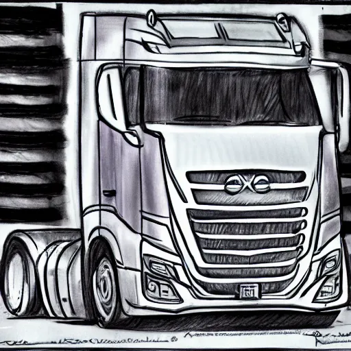 Image similar to an awesome camion sketch by peter klasen