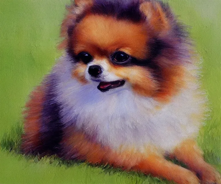 Prompt: pomeranian, cute, monet, water painting, artstation