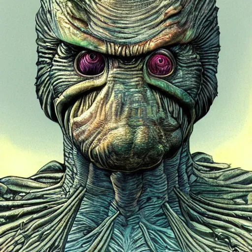 Image similar to highly detailed illustration of gill - man from creature of the black lagoon, hyper realistic, sci - fi horror art, colored, gerald brom