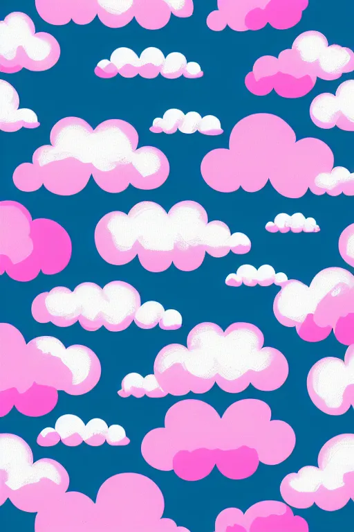 Image similar to repeating seamless retro pixel pattern of pink fluffy clouds in a pretty sky, grain, noise, bold, KDP, colourful, symmetrical, repeating 35mm photography, ultra fine detail, 4k high definition, bold