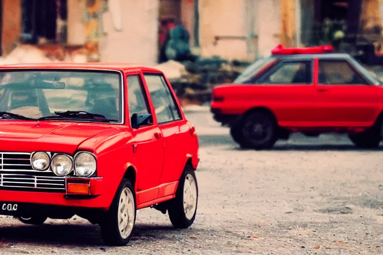 Prompt: red Lada (vaz-2108), Cinematic, 35mm