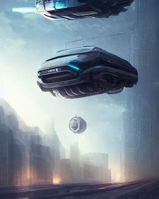 Prompt: solarpunk vehicle above a city, scifi, futuristic, bright light, highly detailed, concept art, sharp focus, trending on artstation, intricate, atmosphere, raining, art by roman makarenko, dzung phung dinh