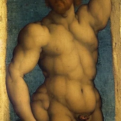 Image similar to a man with a lean body type, painting by Leonardo da Vinci