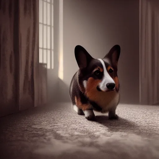 Prompt: a Photorealistic dramatic hyperrealistic render of a beautiful corgi ,Beautiful dynamic dramatic dark moody lighting,shadows,cinematic atmosphere,Artstation,concept design art,Octane render,8K