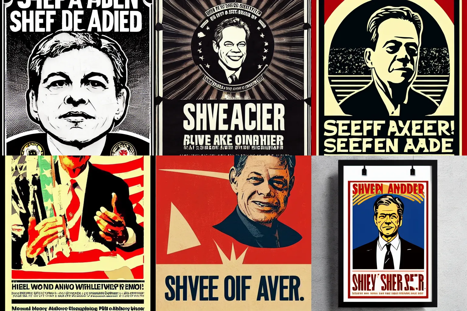 Prompt: mayor Steve Adler, shepherd fairey poster