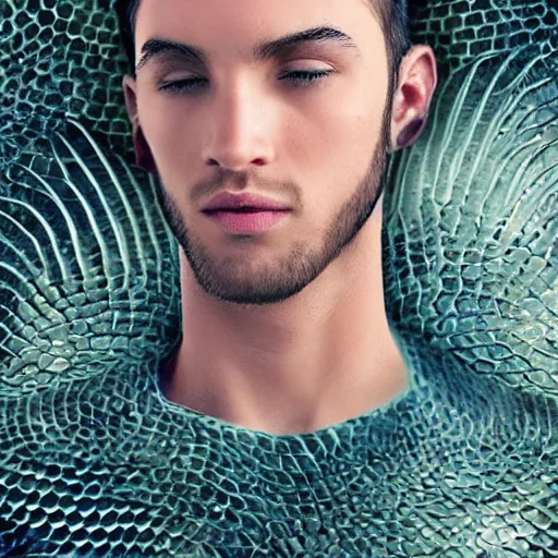Prompt: dragon scales on a male human face