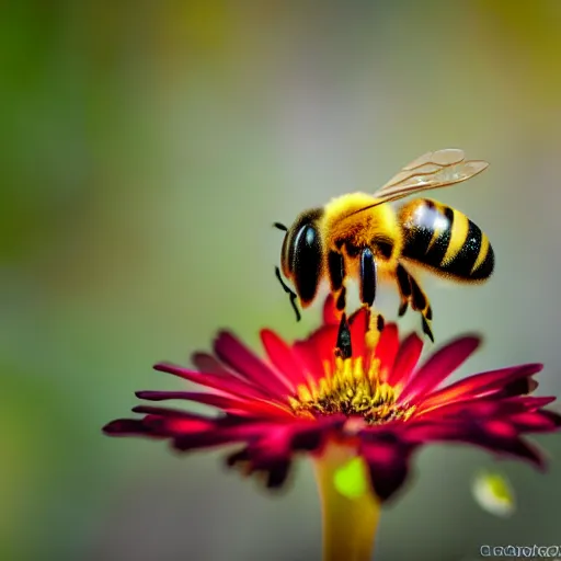 Image similar to a bee landing on a burning flower, the forest is on fire, there is fire everywhere, beautiful macro photography, perfect focus, nice composition