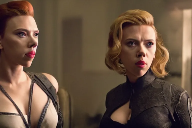 Prompt: scarlett johansson as an exaggerated caricature of a latina woman in the new movie directed by joss whedon, movie still frame, promotional image, critically condemned, top 6 worst movie ever imdb list, symmetrical shot, idiosyncratic, relentlessly detailed, limited colour palette