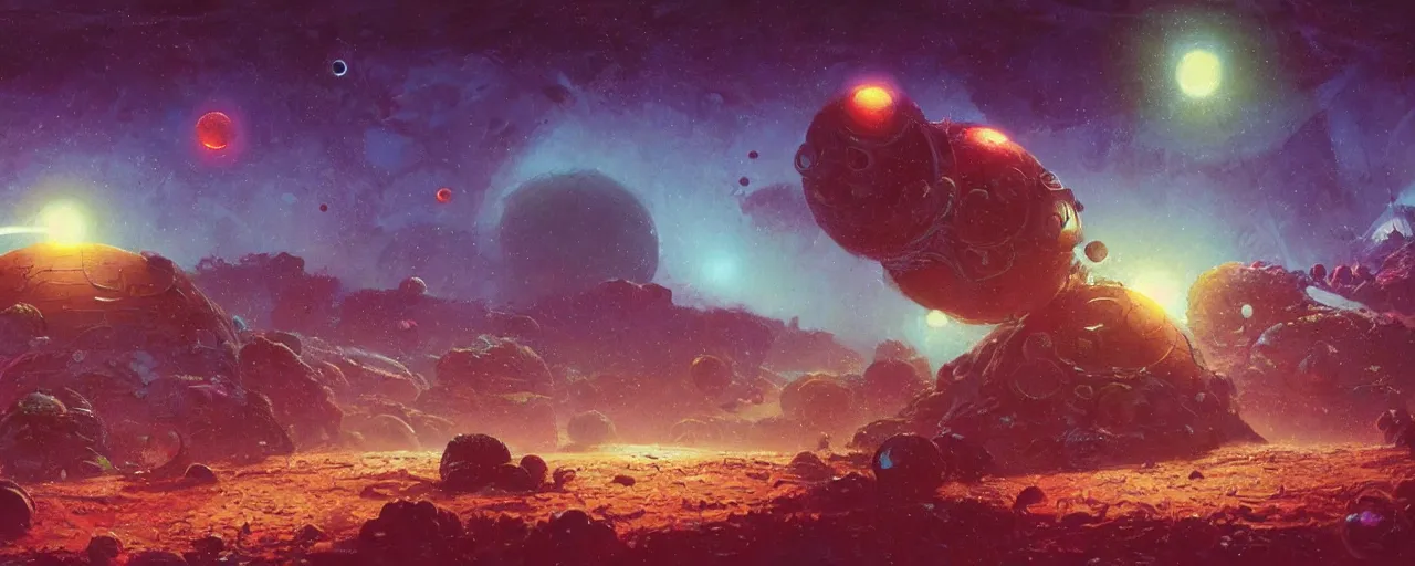 Image similar to ” outer planet made of jelly, [ art by paul lehr, cinematic, detailed, epic, widescreen, opening, establishing, mattepainting, photorealistic, realistic textures, octane render ] ”