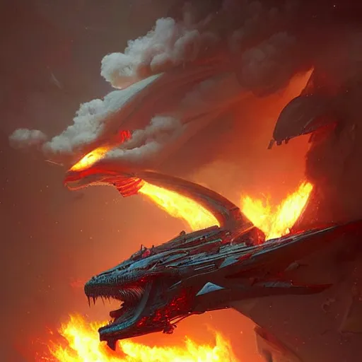 Prompt: a dragon spits fire at a spaceship, artstation, Digital art, Greg rutkowski