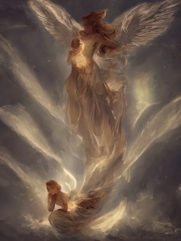 Image similar to angels, beautiful light, wings, by disney concept artists, blunt borders, rule of thirds