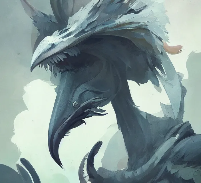 Prompt: a new animal inspired by horse and shoebill, digital art made by makoto shinkai, lois van baarle, greg rutkowski and jakub rebelka, highly detailed, symmetrical, extremely coherent, concept art, smooth