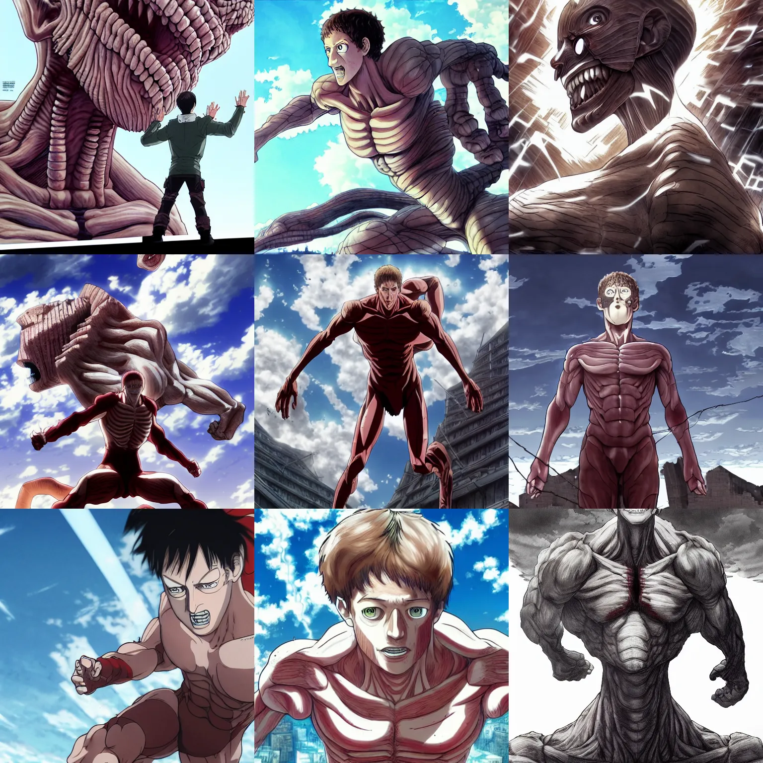 Prompt: mark zuckerberg as a titan, in the style of attack on titan, colossal titan, dark fantasy, 4 k manga illustration by hajime isayama, mappa, wit studio