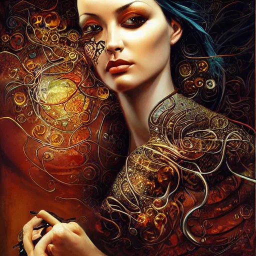 Image similar to The digital shopper, intricate digital electronic patterns, art by Karol Bak