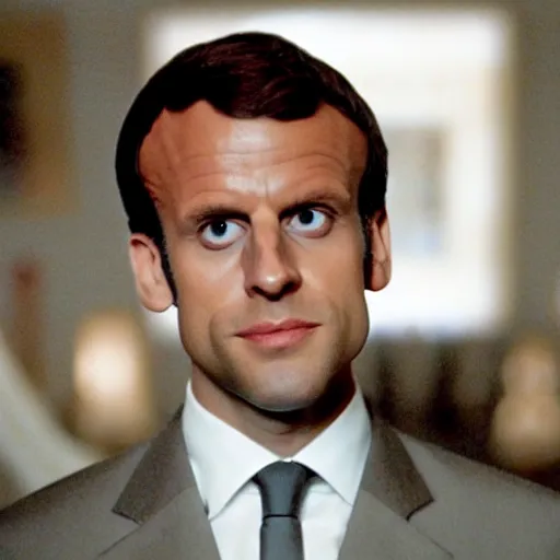 Prompt: Emmanuel Macron cooking fresh bloody meat in American Psycho (1999)