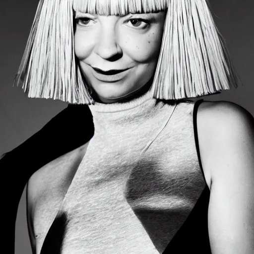 Prompt: Sia Furler artistic photoshoot wearing artistic fashion