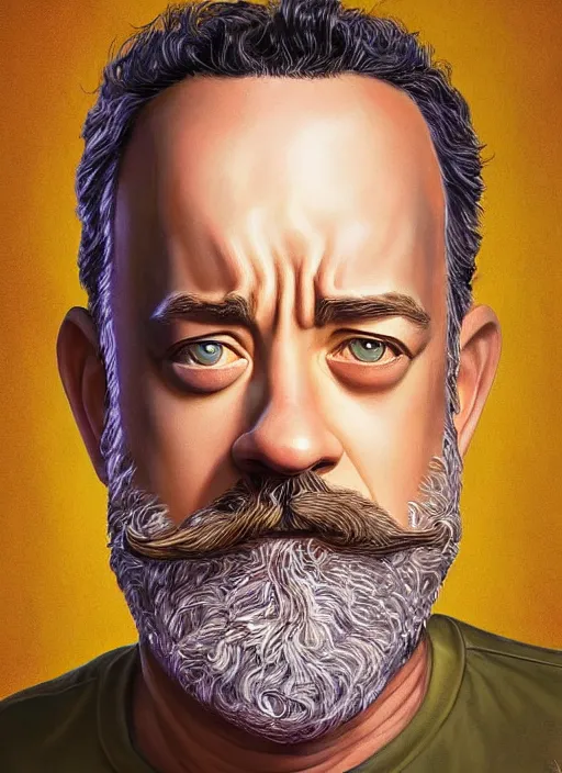 Prompt: digital painting of bearded tom hanks from forest gump by filipe pagliuso and justin gerard, symmetric, fantasy, highly, detailed, serious, realistic, intricate