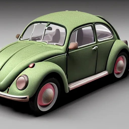 Image similar to a clay model of an old vw beetle, high quality, high resolution,very detailed and intricate, studio soft lighting, ambient occlusion