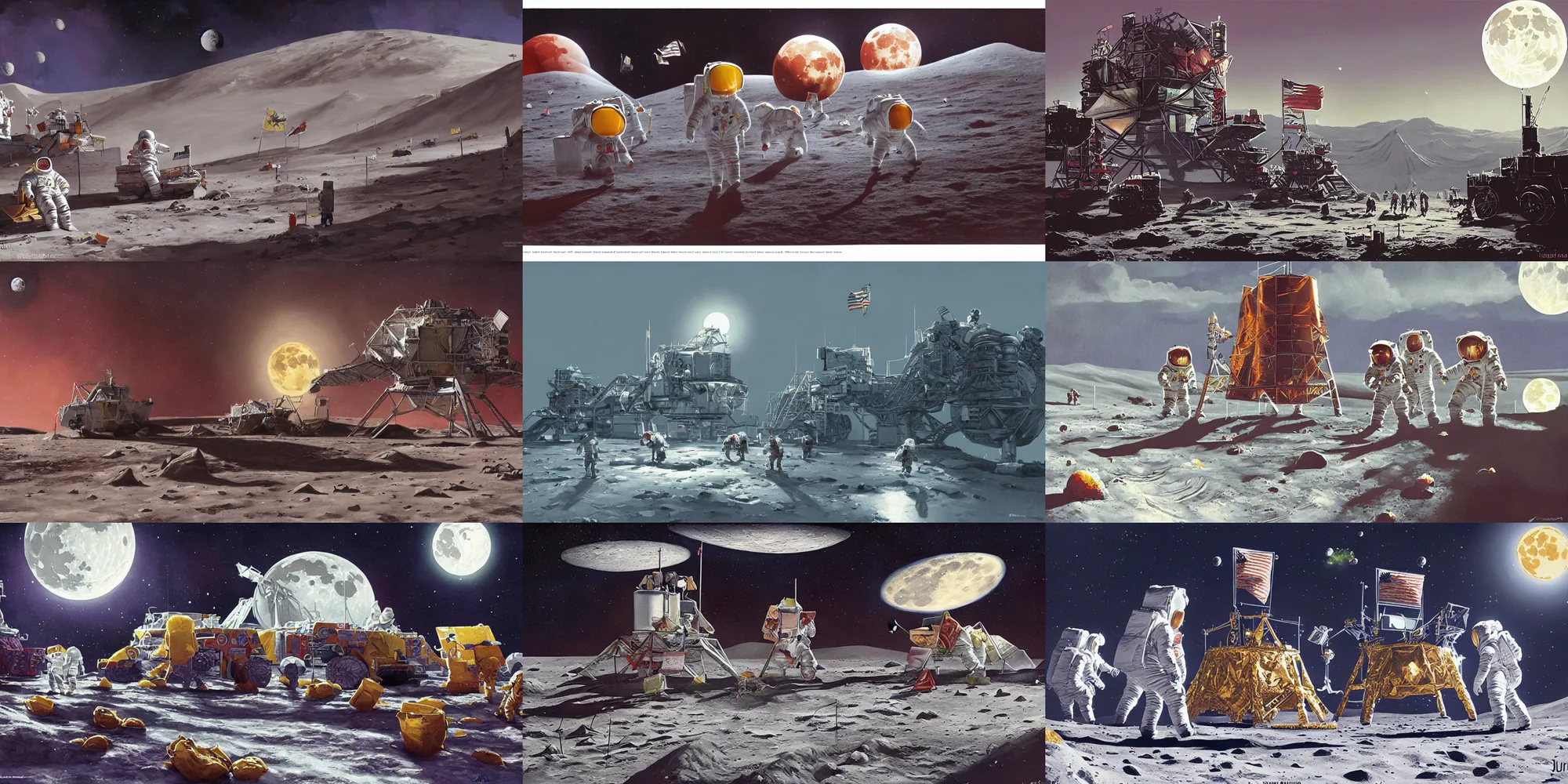 Prompt: mcdonald's on the moon, concept art, by tarmo juhola, ivan laliashvili, james gurney,