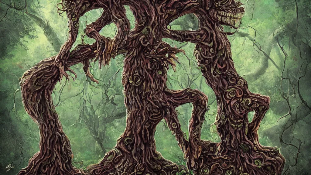 Prompt: a tree creature surrealism artwork