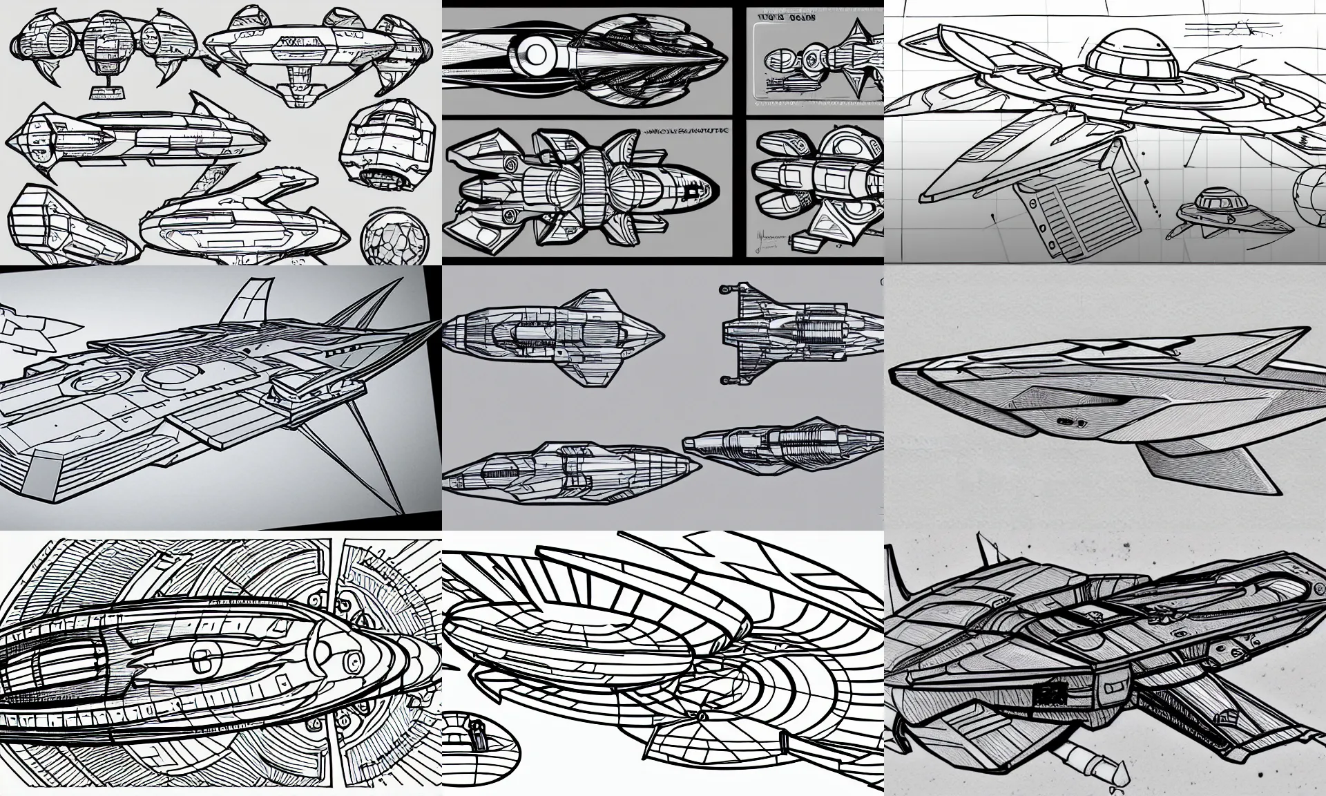 Prompt: spaceship lineart sketches