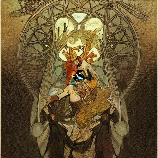 Image similar to nanoparticles, by james jean, greg rutkowski, giger, alphonse mucha, andrew wyeth